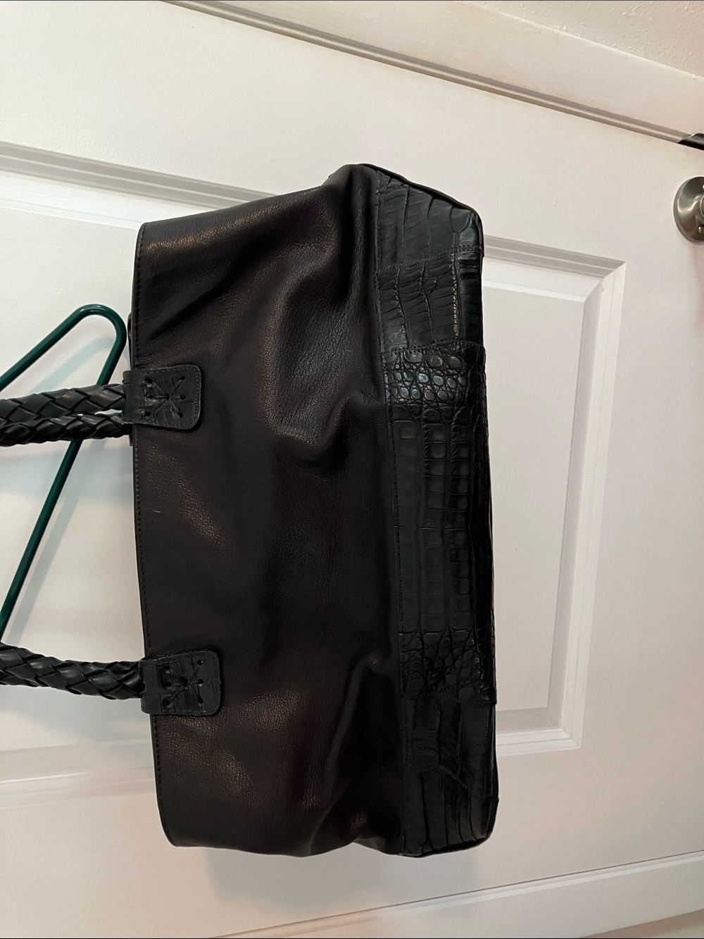 Carlos Falchi Black Leather Shoulder Bag with Braided Handles